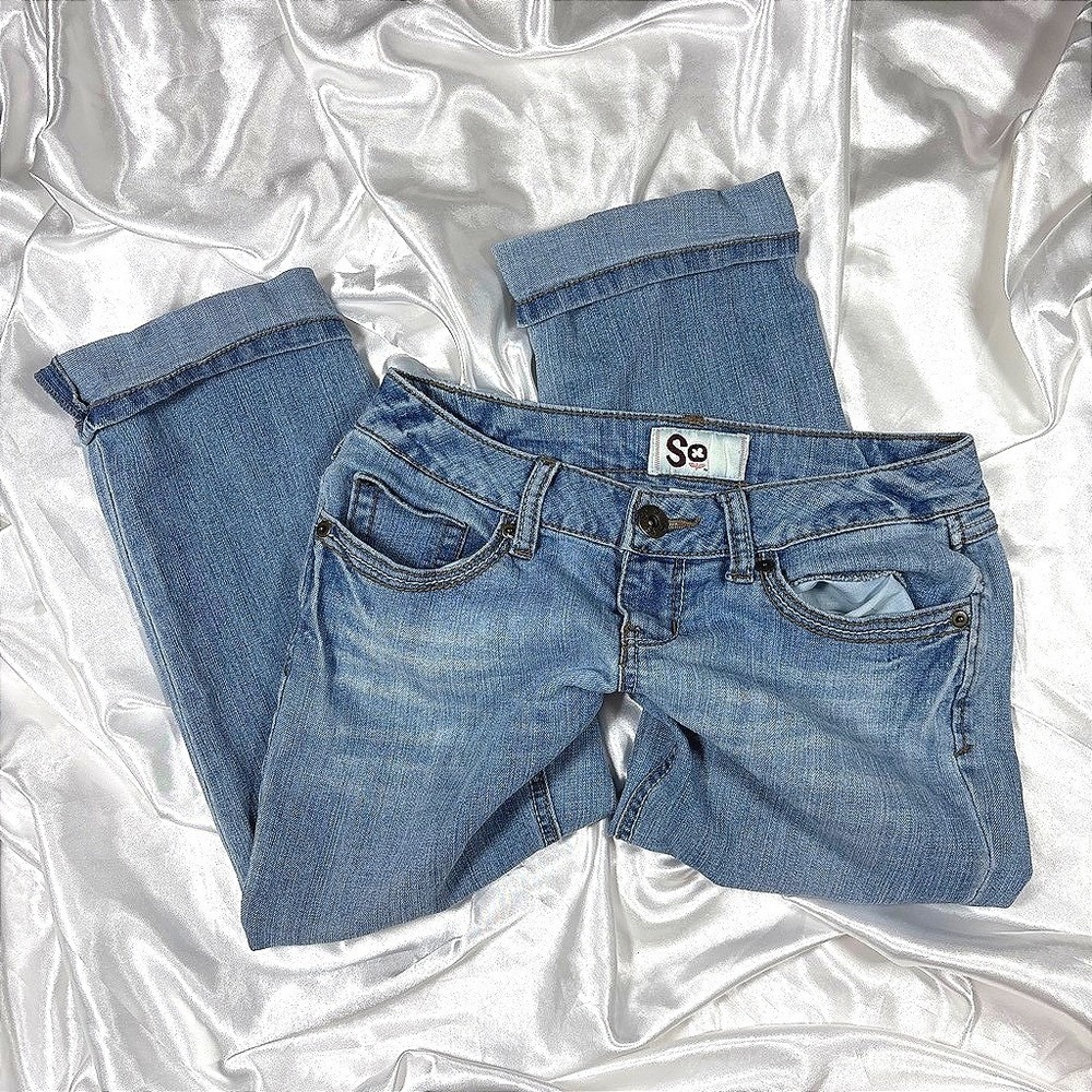 y2k SO Capri Jeans Light Wash Low Rise Cropped Denim Pants Size 3 - Picture 2 of 8